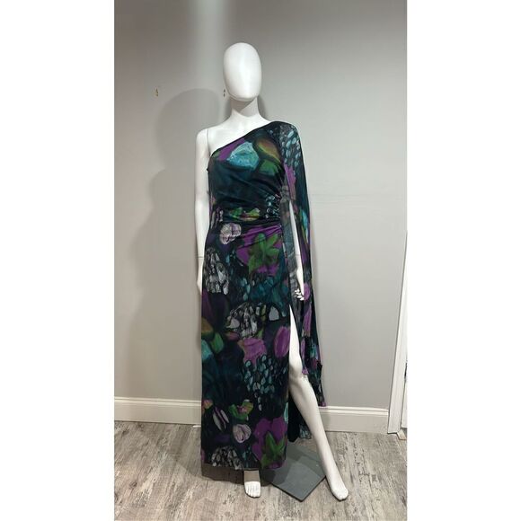 Emanuel Ungaro Asymmetrical Dress in Purple and Blue - Picture 2 of 14